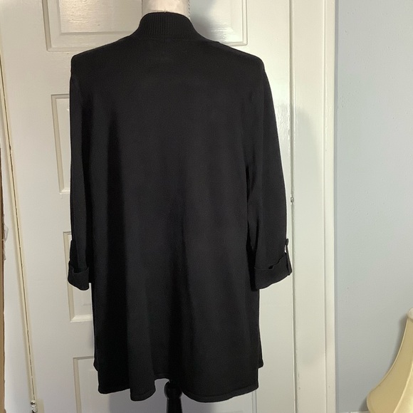 Laura Ashley Long Black Sweater 3/4 Sleeve Shawl Collar  Button Accents XL - Picture 2 of 5